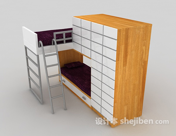 免费上下铺床、衣柜组合3d模型下载
