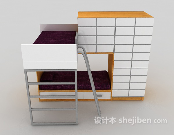 现代风格上下铺床、衣柜组合3d模型下载