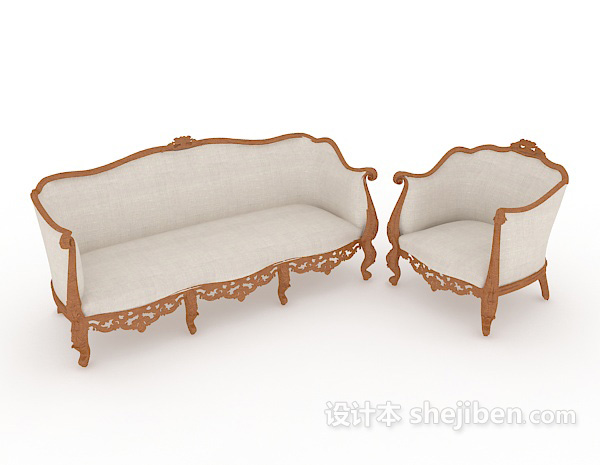 精致欧式木质沙发3d模型下载