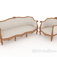 精致欧式木质沙发3d模型下载