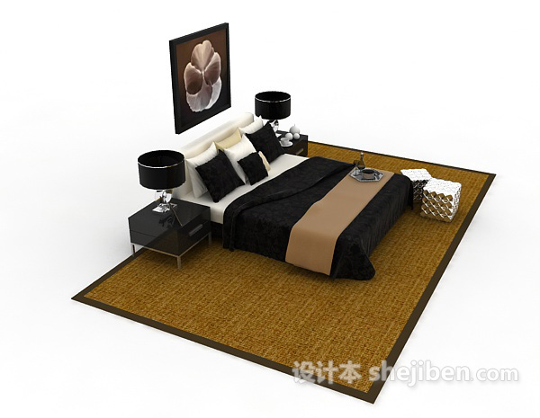 设计本家庭双人床3d模型下载
