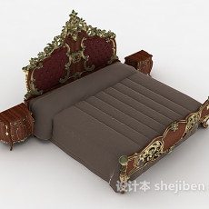 传统欧式实木双人床3d模型下载