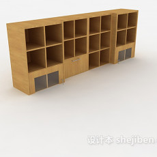 简约实木书柜3d模型下载