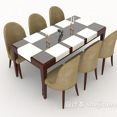 简约大方六人餐桌3d模型下载