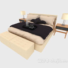 现代分格家居双人床3d模型下载
