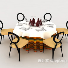 清新六人餐桌3d模型下载