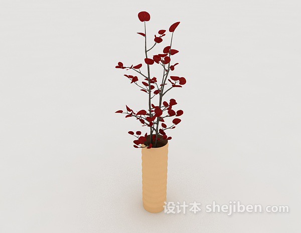 设计本红色盆景盆栽3d模型下载