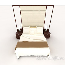 新中式酒店双人床3d模型下载