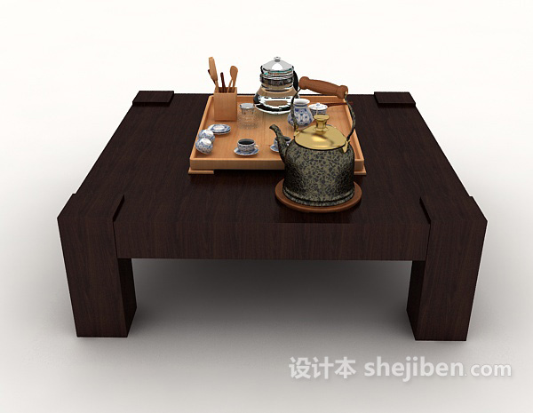 现代风格家居实木茶几桌3d模型下载