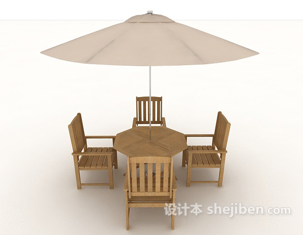 现代风格海滩休闲实木桌椅3d模型下载