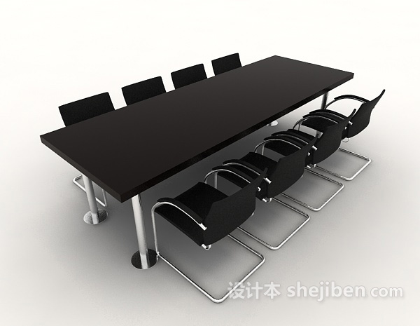 黑色实木桌椅3d模型下载