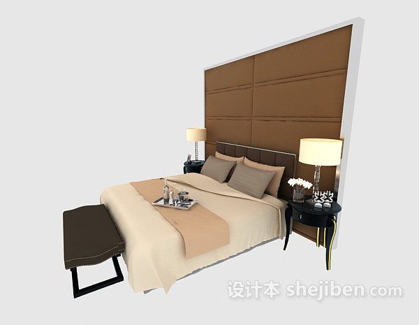 其它新古典家居双人床3d模型下载
