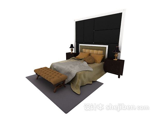 简约现代家居双人床3d模型下载
