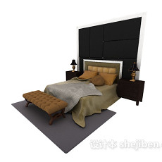 简约现代家居双人床3d模型下载