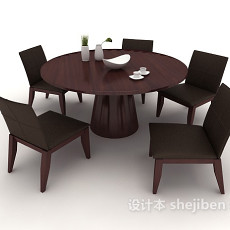 实木现代桌椅组合3d模型下载