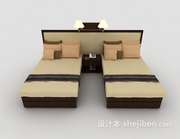 东南亚风格酒店宾馆单人床3d模型下载