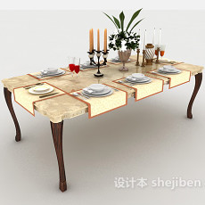 实木欧式餐桌3d模型下载