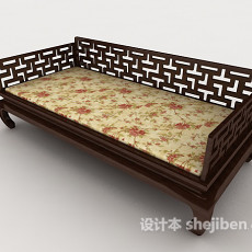 中式复古单人床3d模型下载