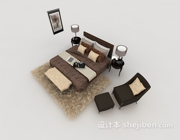 现代卧室双人床3d模型下载