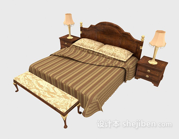 设计本棕色欧式双人床3d模型下载