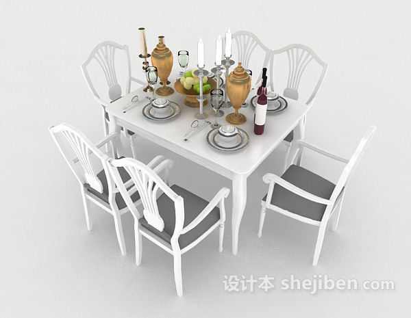免费白色简欧风格餐桌3d模型下载