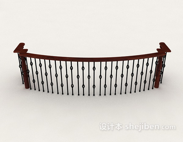 欧式风格弧形实木栏杆3d模型下载