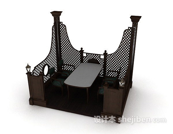免费欧式茶室休闲桌椅3d模型下载