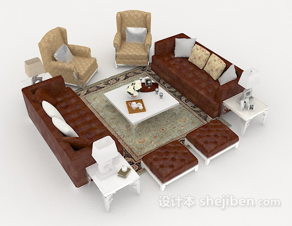 欧式风格简欧风格组合沙发3d模型下载