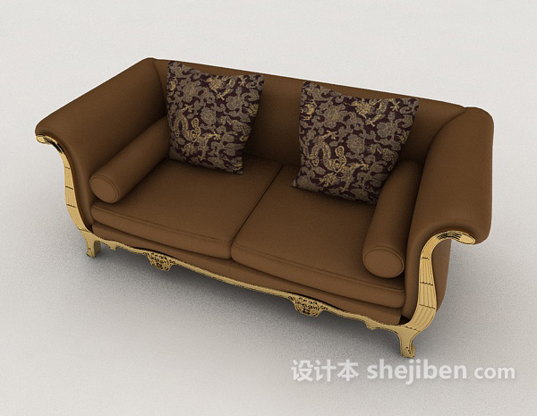 棕色欧式双人沙发