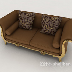 棕色欧式双人沙发3d模型下载