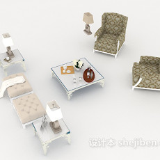 白色欧式组合沙发3d模型下载