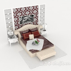 简约欧式家居床3d模型下载