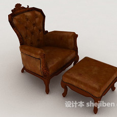 欧式棕色高档单人沙发3d模型下载