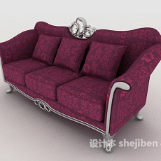 欧式红色三人沙发3d模型下载