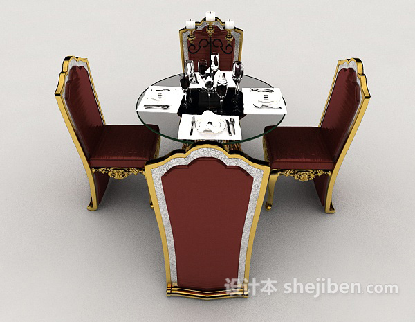 欧式风格高档欧式桌椅组合3d模型下载