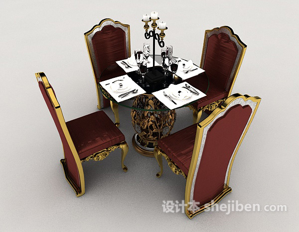 设计本高档欧式桌椅组合3d模型下载