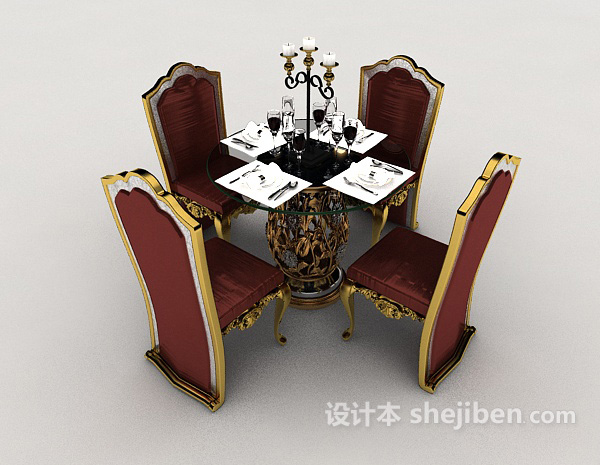 免费高档欧式桌椅组合3d模型下载
