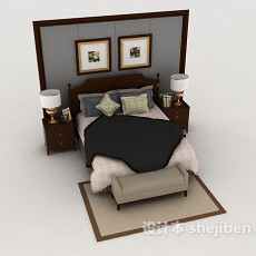 新古典风格实木双人床3d模型下载