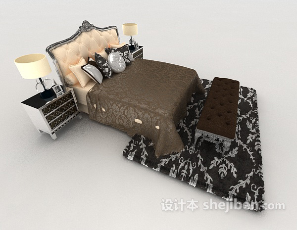 设计本居家新古典双人床3d模型下载