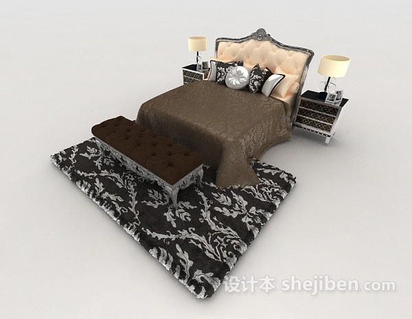 居家新古典双人床3d模型下载