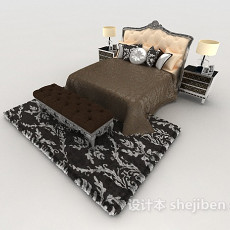 居家新古典双人床3d模型下载