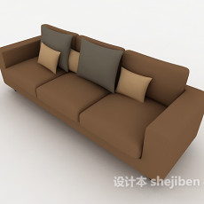 简单棕色三人沙发3d模型下载