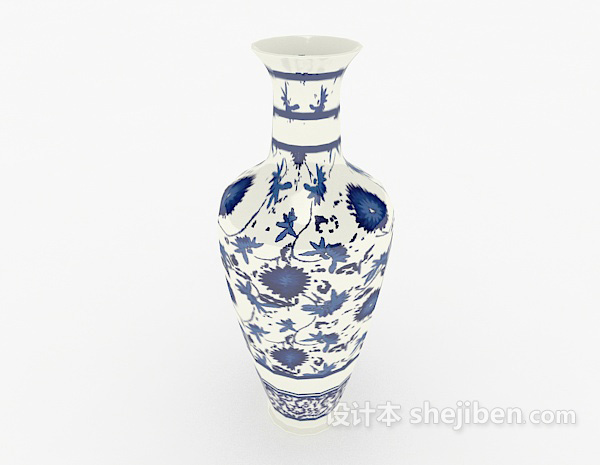 中式风格青花瓷器装饰3d模型下载