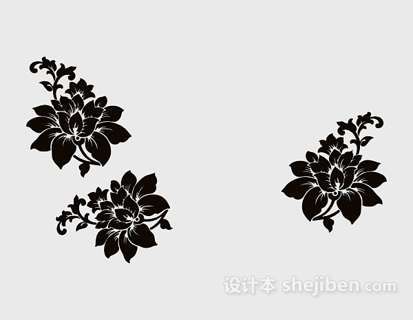 黑色家居花朵墙绘3d模型下载