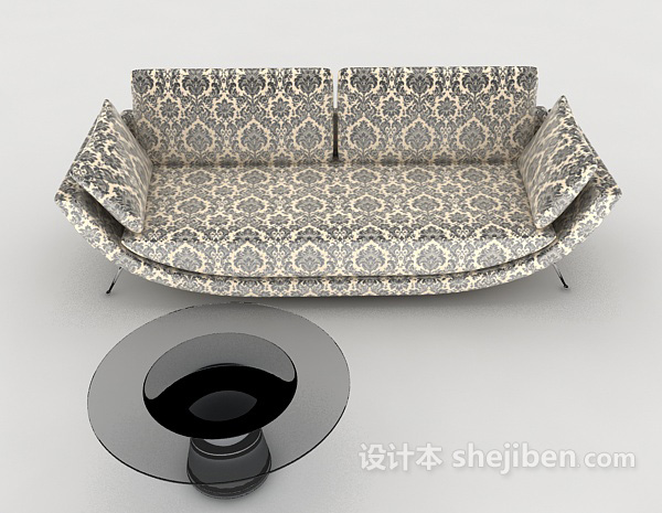 现代风格现代个性花纹双人沙发3d模型下载