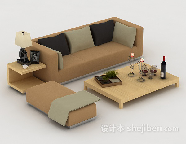 现代简约棕色家居组合沙发