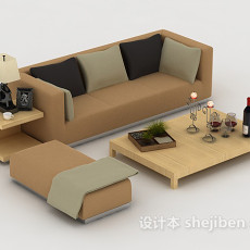 现代简约棕色家居组合沙发3d模型下载