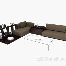 简约棕色休闲组合沙发3d模型下载