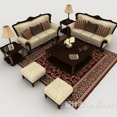 欧式复古家居棕色组合沙发3d模型下载