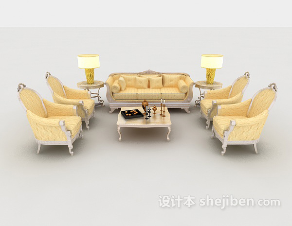 欧式风格欧式金色组合沙发3d模型下载